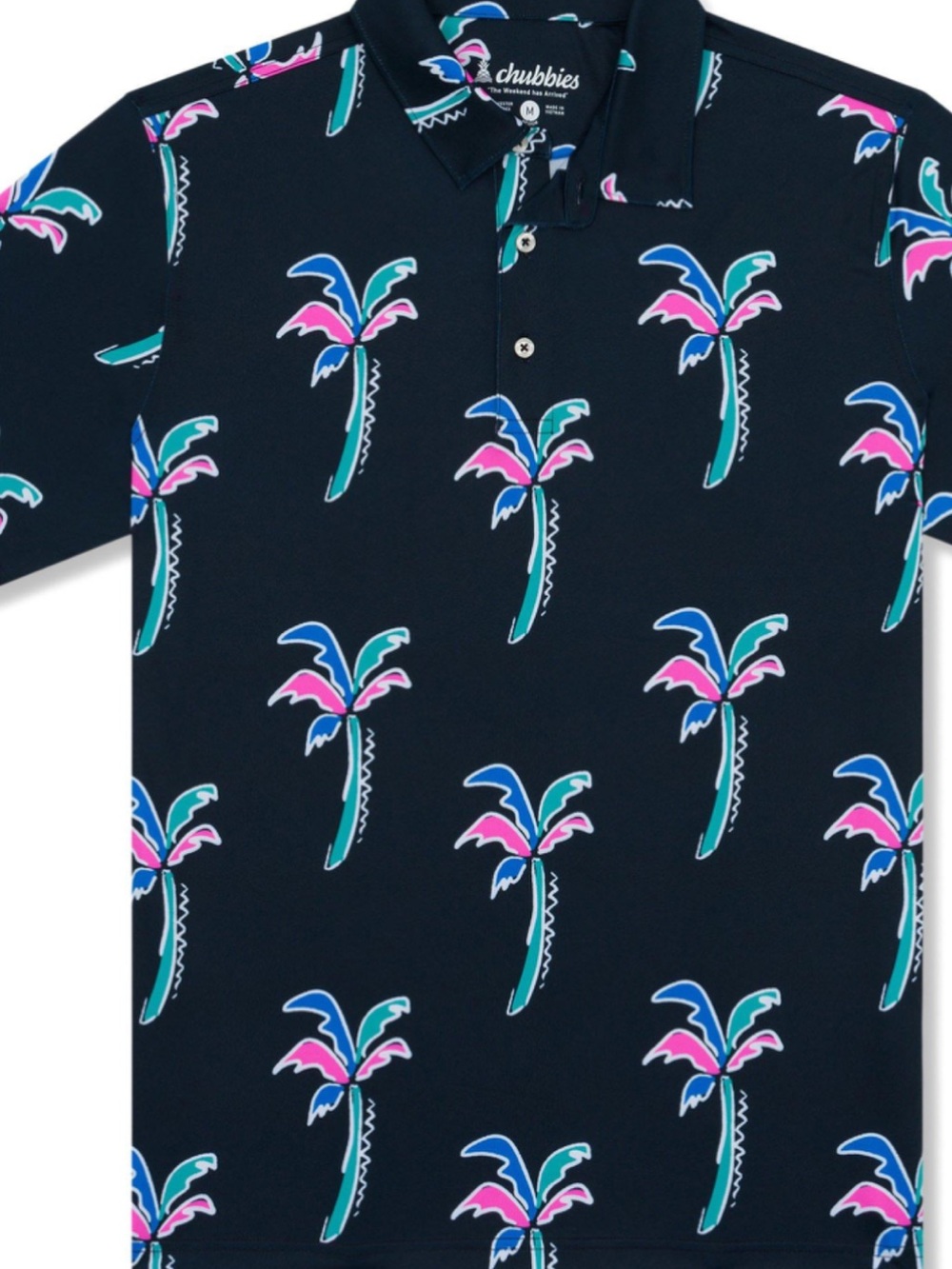 chubbies Black Palm-Print Polo with Teal & Pink Accents